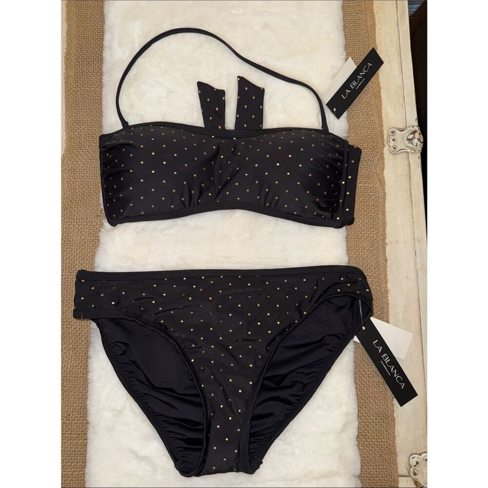 La Blanca Black Bandeau Bikini with Gold Studs - Picture 3 of 8